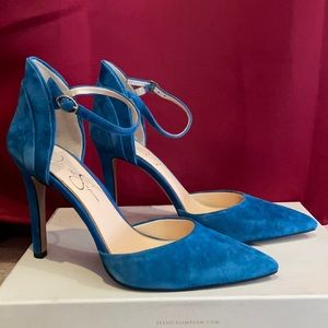 Brand New Teal Jessica Simpson size 9 lux kid suede heels.